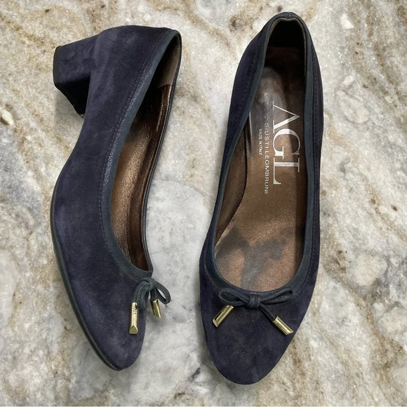 AGL “KRISTIN” Navy Blue Suede Block Heels Shoes - Picture 1 of 12